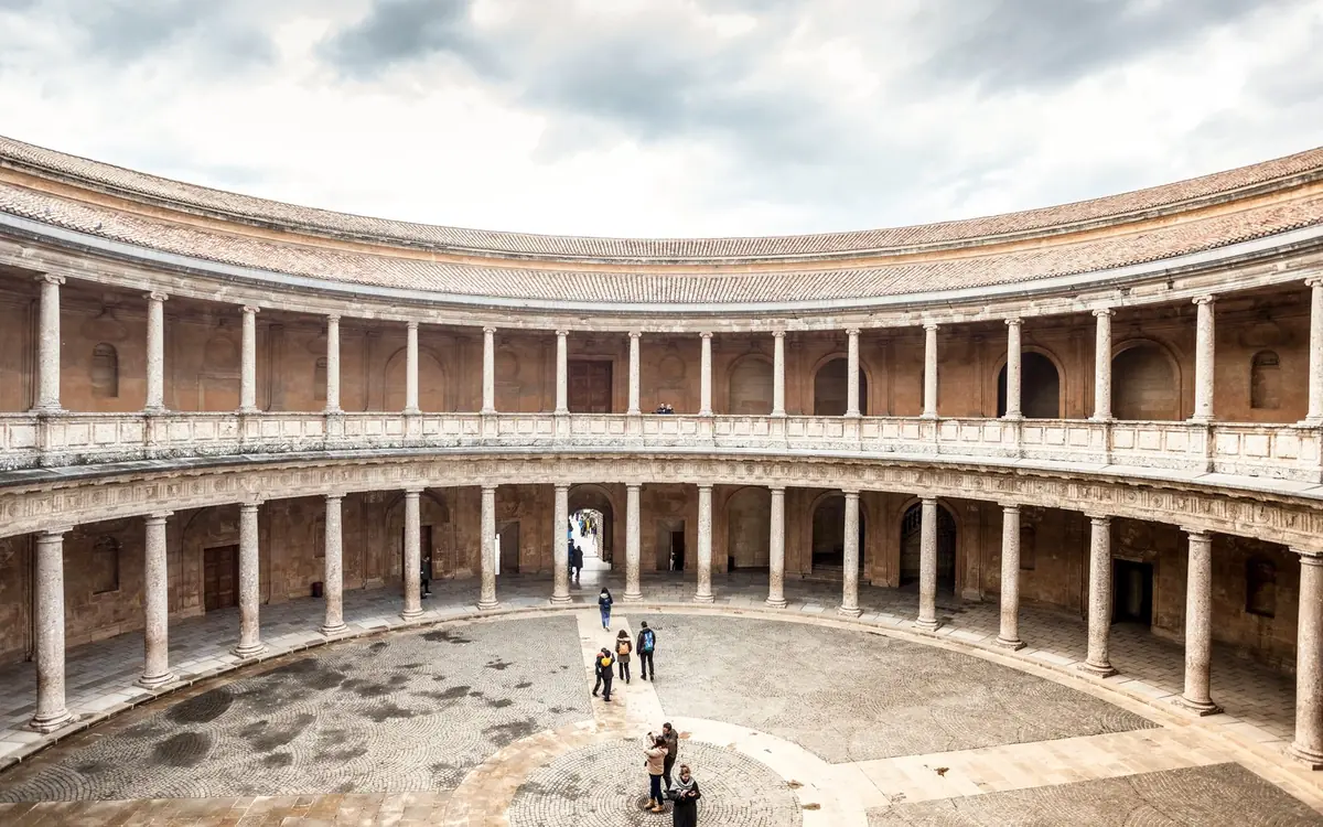 The circular courtyard of the palace of Charles V inside the Alhambra