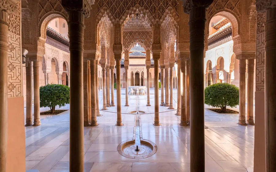 Carved stucco and tilework in the Nasrid Palaces of the Alhambra